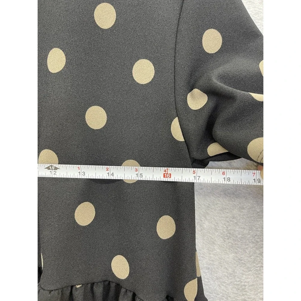 ZARA Women's Blouse Short Sleeve Polka Dot Peplum Black Brown Size Medium - Picture 6 of 8